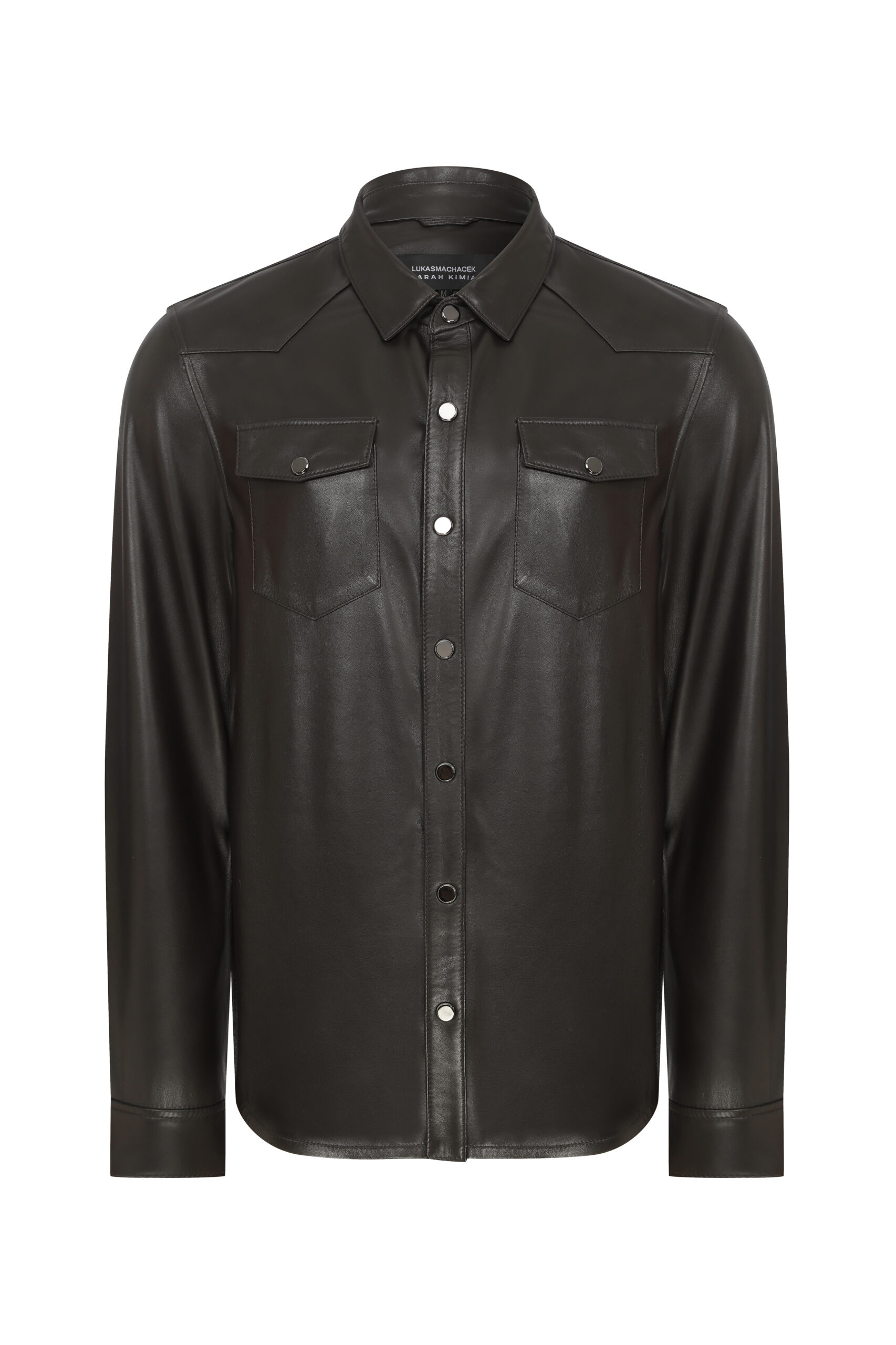 Dark Brown Long Sleeve Leather Shirt with Button Accents – FARAH KIMIA